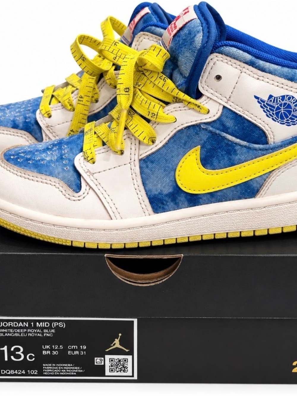 Nike Jordan 1 Mid (PS) Kids Blue and Yellow Mid-Top Sneakers